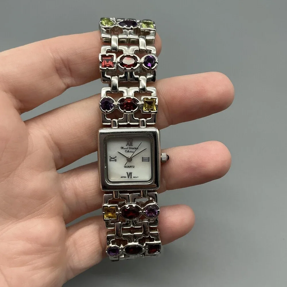 Marcel Drucker Womens Watch 22mm MOP Dial Silver Tone Crystals New Battery 8
